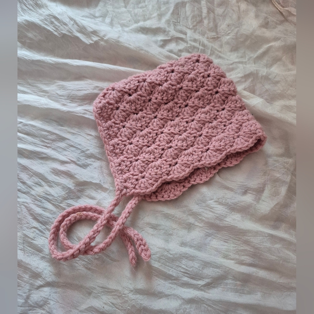 Handknit Baby Bonnet Soft Rose Pink